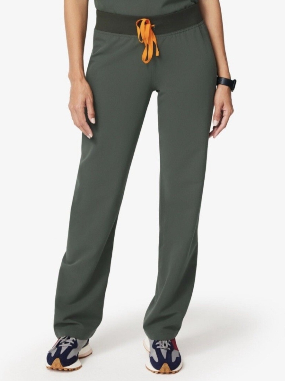 NWOT Figs Women's Scrubs Moss Green With Orange Drawstring Livingston Pants XXS